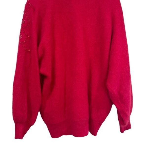 Vintage Sia Bellini Pink Floral Beaded Rabbit Hair Wool Blend Cardigan Luxury M - Picture 8 of 11